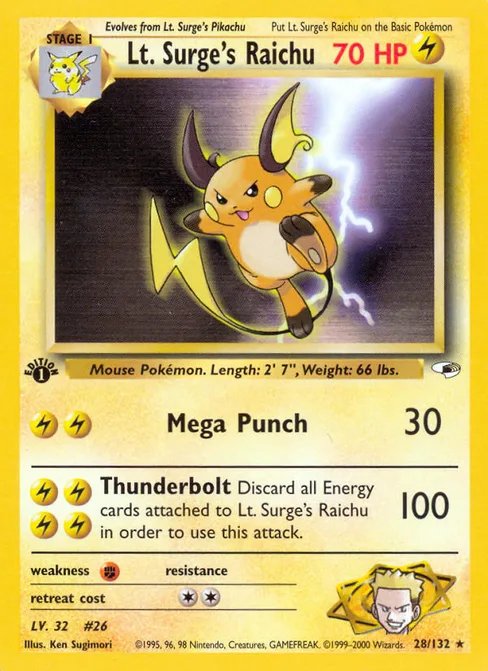 Lt. Surge's Raichu, Gym Heroes #28