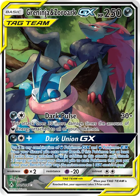 Greninja & Zoroark-GX, Unbroken Bonds #201