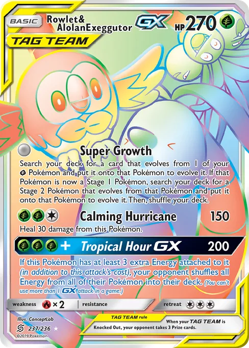 Rowlet & Alolan Exeggutor-GX, Unified Minds #237