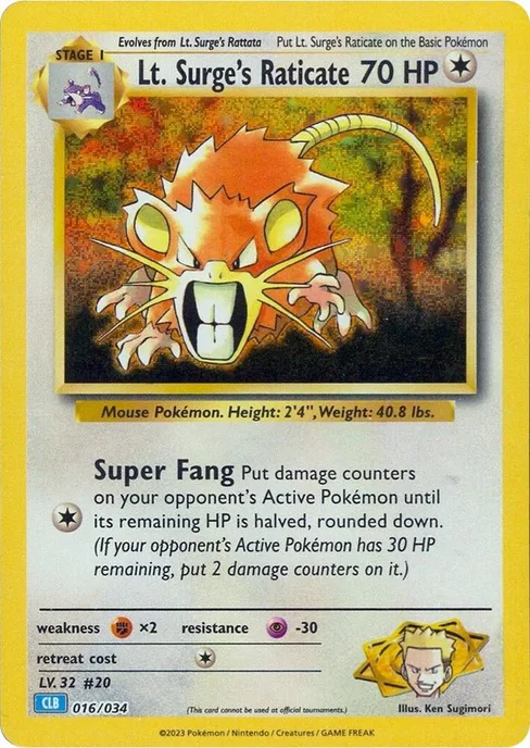 Lt. Surge's Raticate, Trading Card Game Classic #16